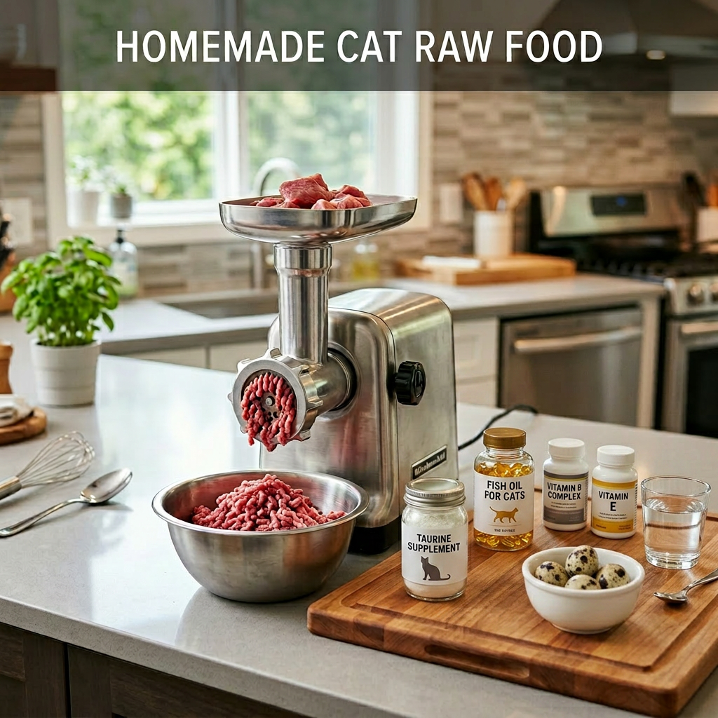 Homemade raw cat food prep — AquaMarine Kittens raw feeding guide